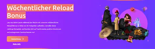 Wöchentlicher Reload Bonus im Online Casino mit 50 Freispielen