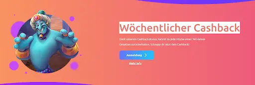 Wöchentlicher Cashback Bonus im Online Casino mit Geld-zurück-Aktion